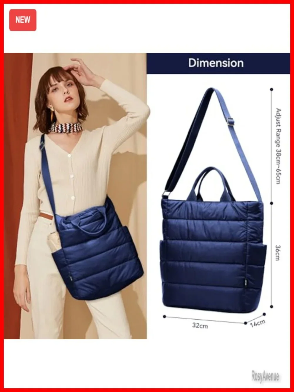 Quilted Nylon Tote Bag Puffer Hobo Laptop Bag Crossbody Zipper Shoulder Bag